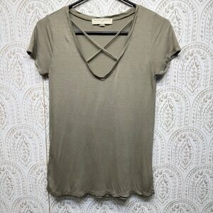 Project Social T Urban Outfitters T-Shirt Women XS Olive Strappy V-Neck Tee